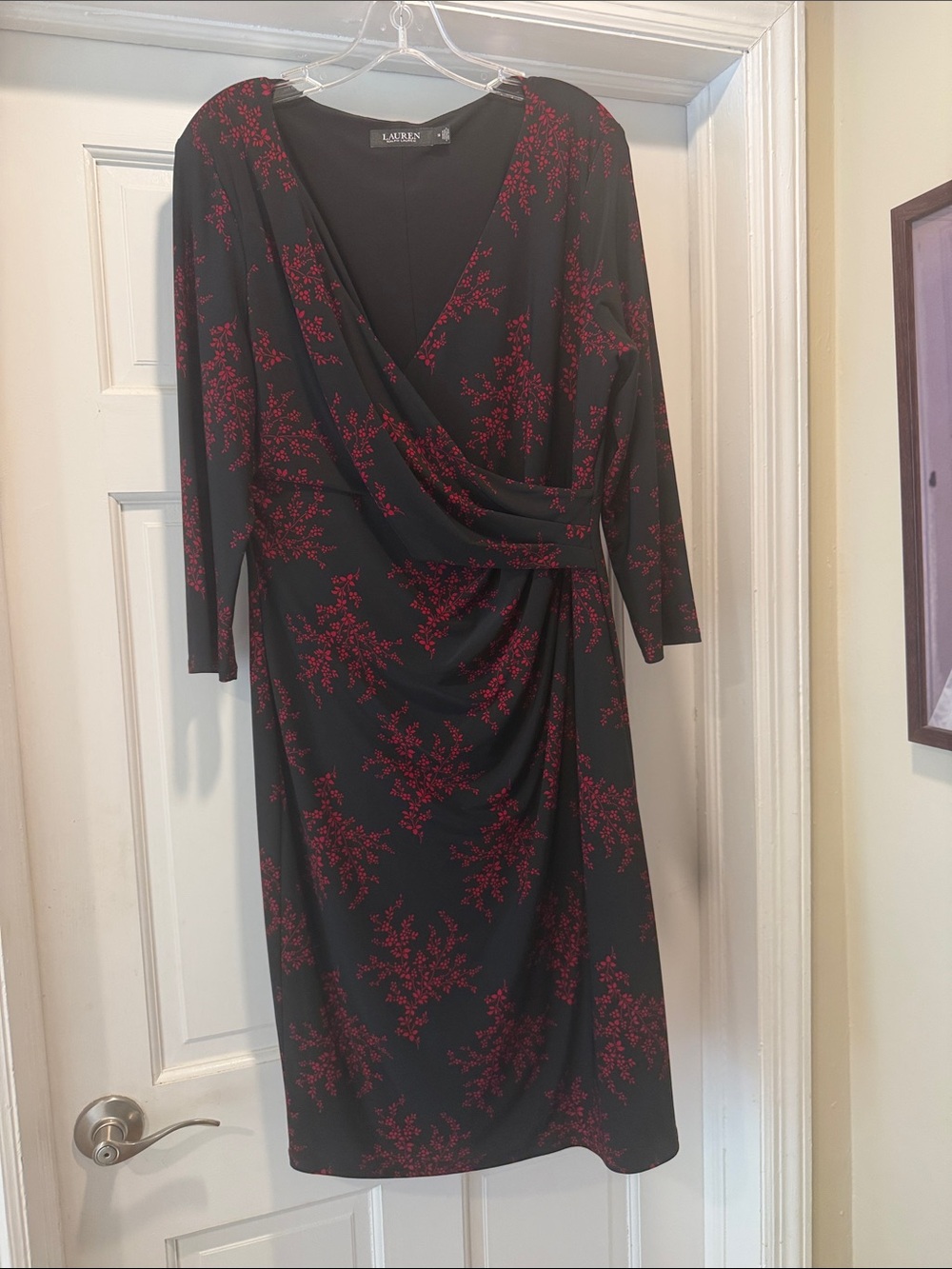 Lauren Ralph Lauren Black Midi Dress with Red Floral Print